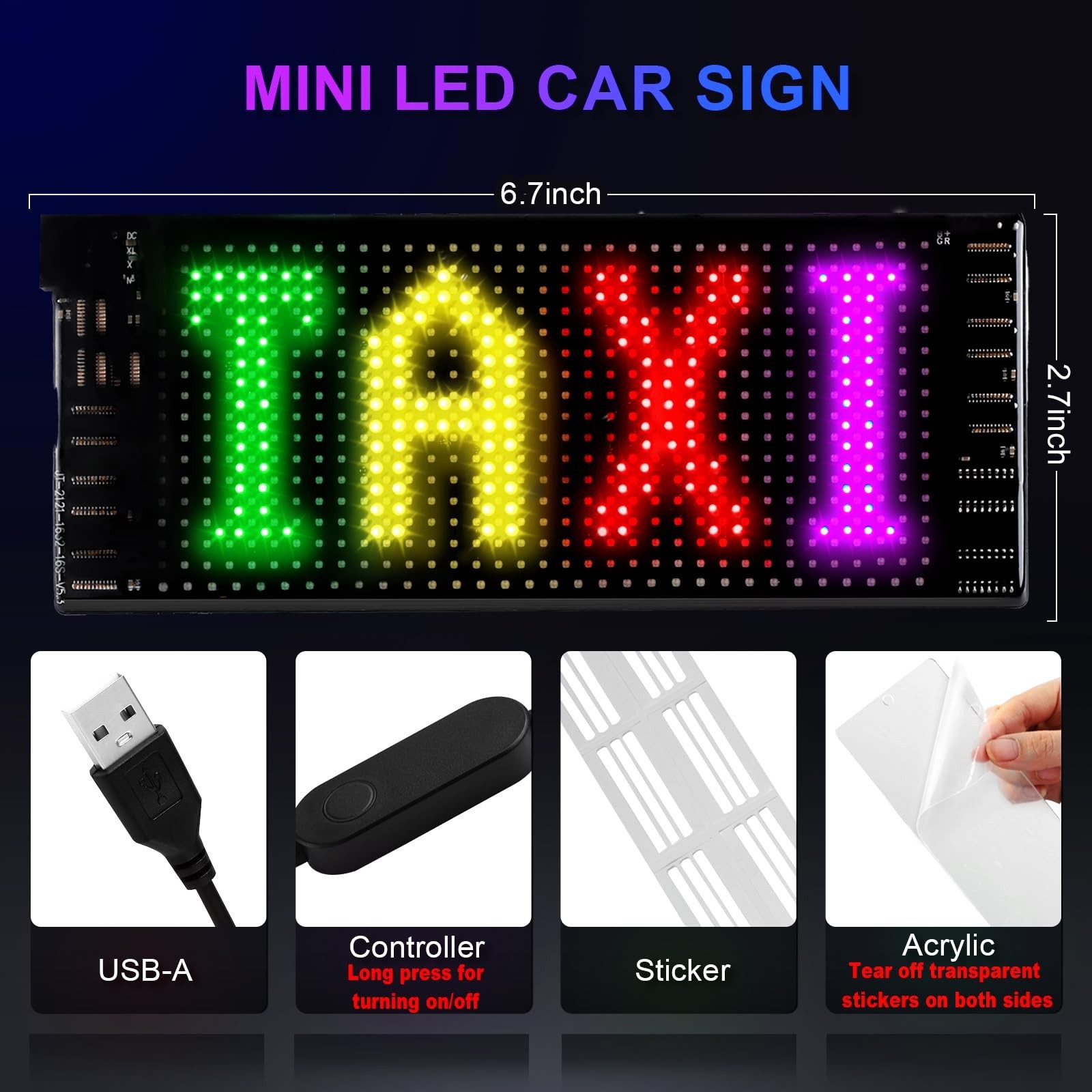 Programmable LED Matrix Light Sign for Car – Bluetooth Custom Text & Animation D