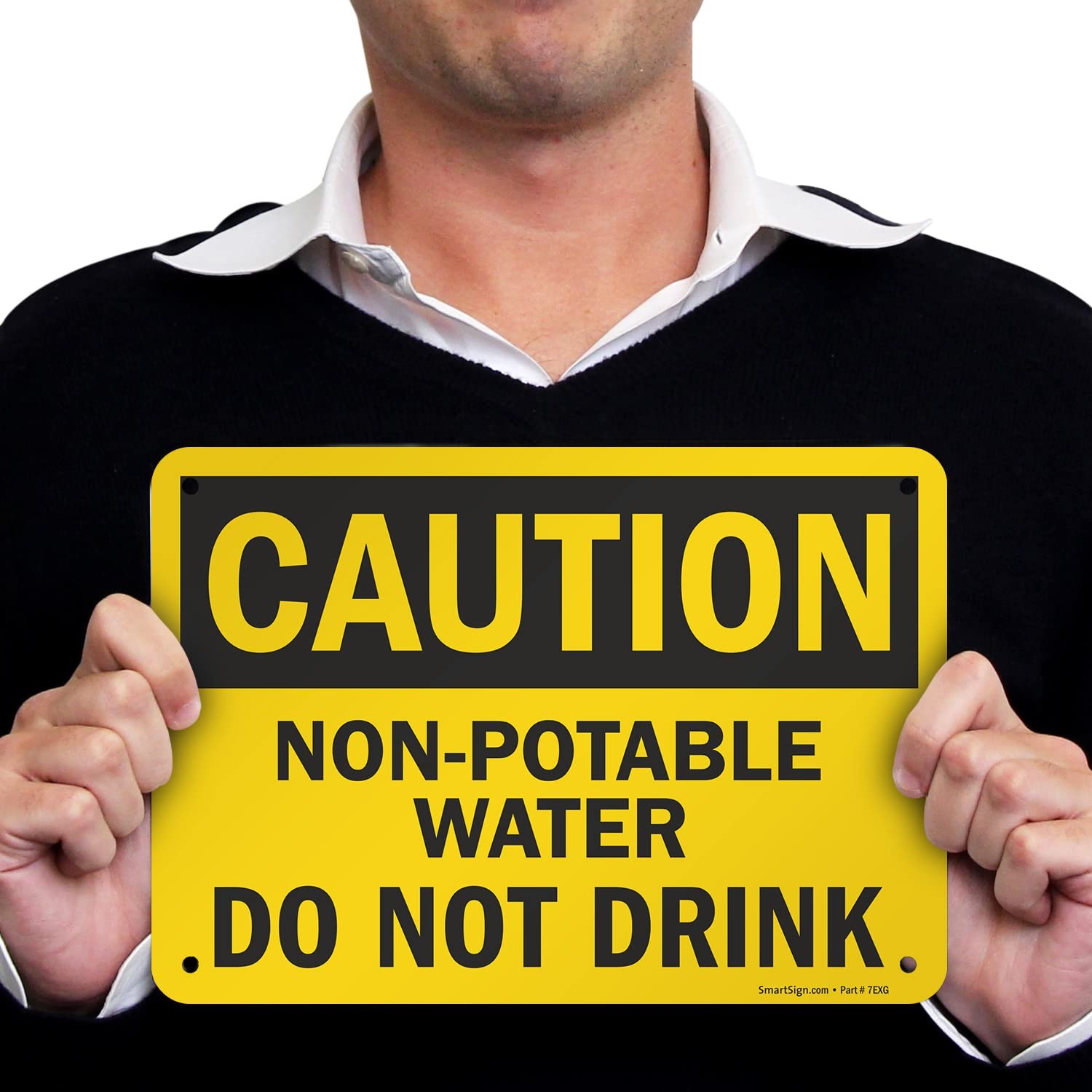 Caution NonPotable Water Sign S2835AL10 Aluminum Black On Yellow 7×10 Inch