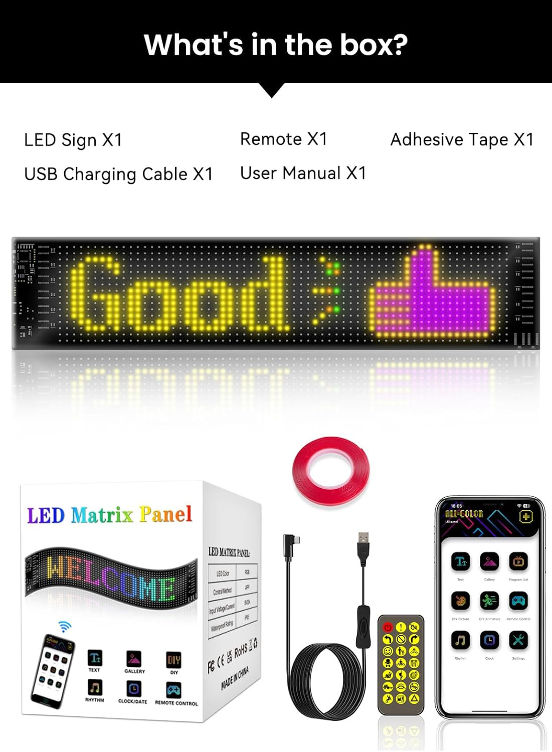 Customizable LED Scrolling Sign with Bluetooth Control for Store and Car