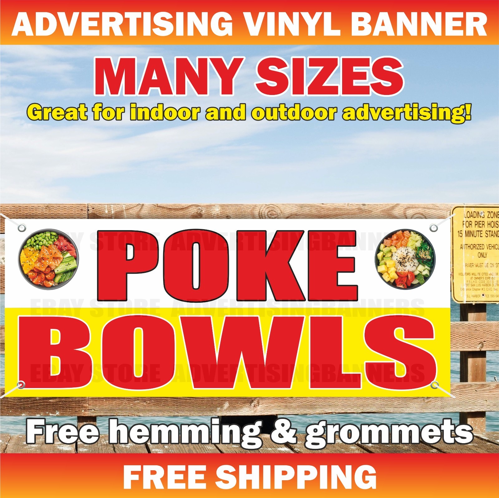 POKE BOWLS Advertising Banner Vinyl Mesh Sign Street Food Restaurant Buffet