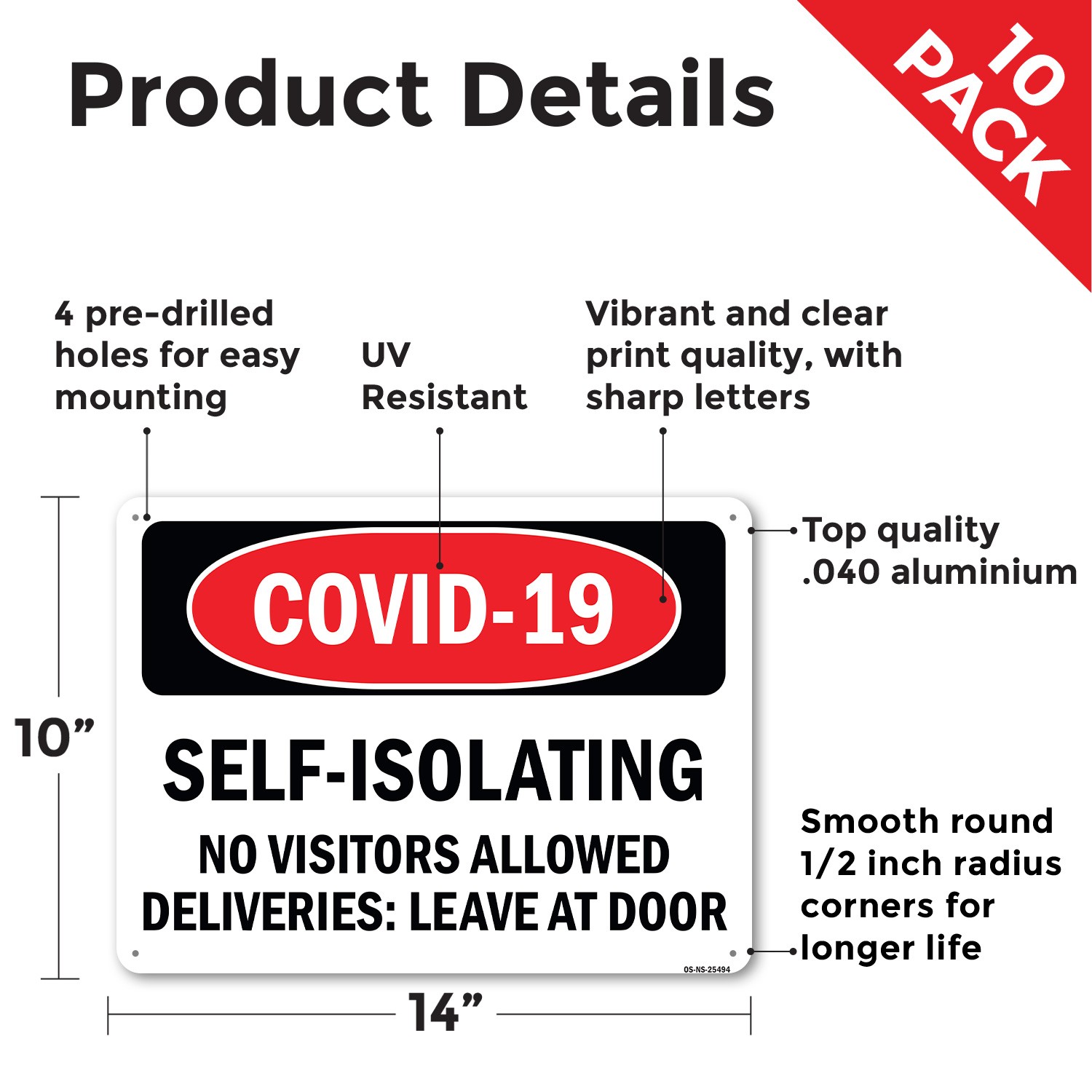 COVID-19 Self-isolating No Visitors Allowed Public Safety Sign, Decal 5/10 Pack