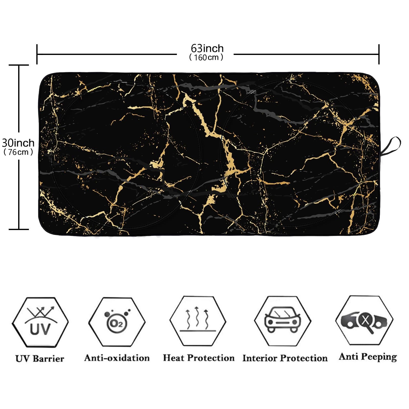 Black Gold Marble Windshield Sun Shade, Front Window Sun Shade for Car SUV Tr…