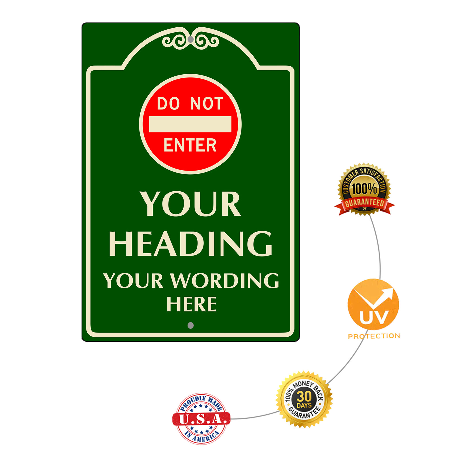 Custom Sign Do Not Enter Your Heading & Wording Personalized Aluminum Metal Sign