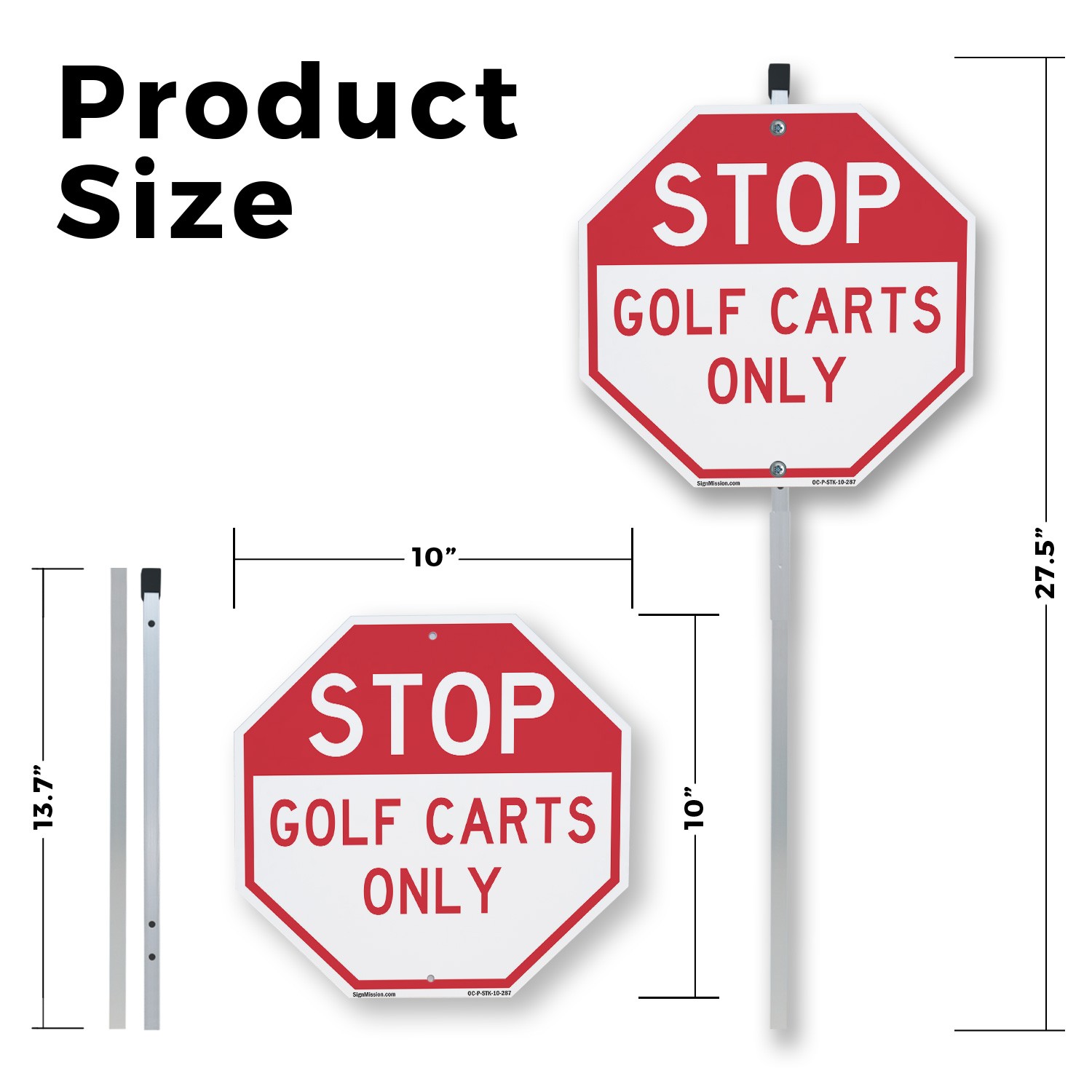 Stop Golf Carts Only Octagon Sign With Stake Weather Resistant UV Protected