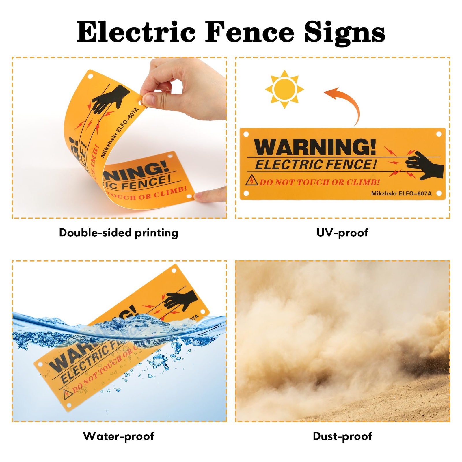 10 Pcs Plastic Electric Fence Caution Warning Signs for Farm Home