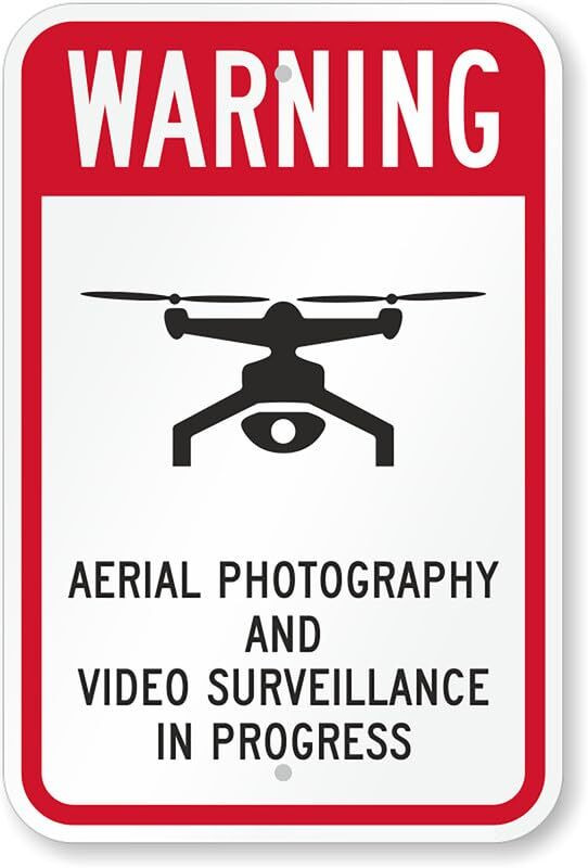 Drone Warning Sign Aluminum Weatherproof Outdoor Safety Hanging Sign 8×12