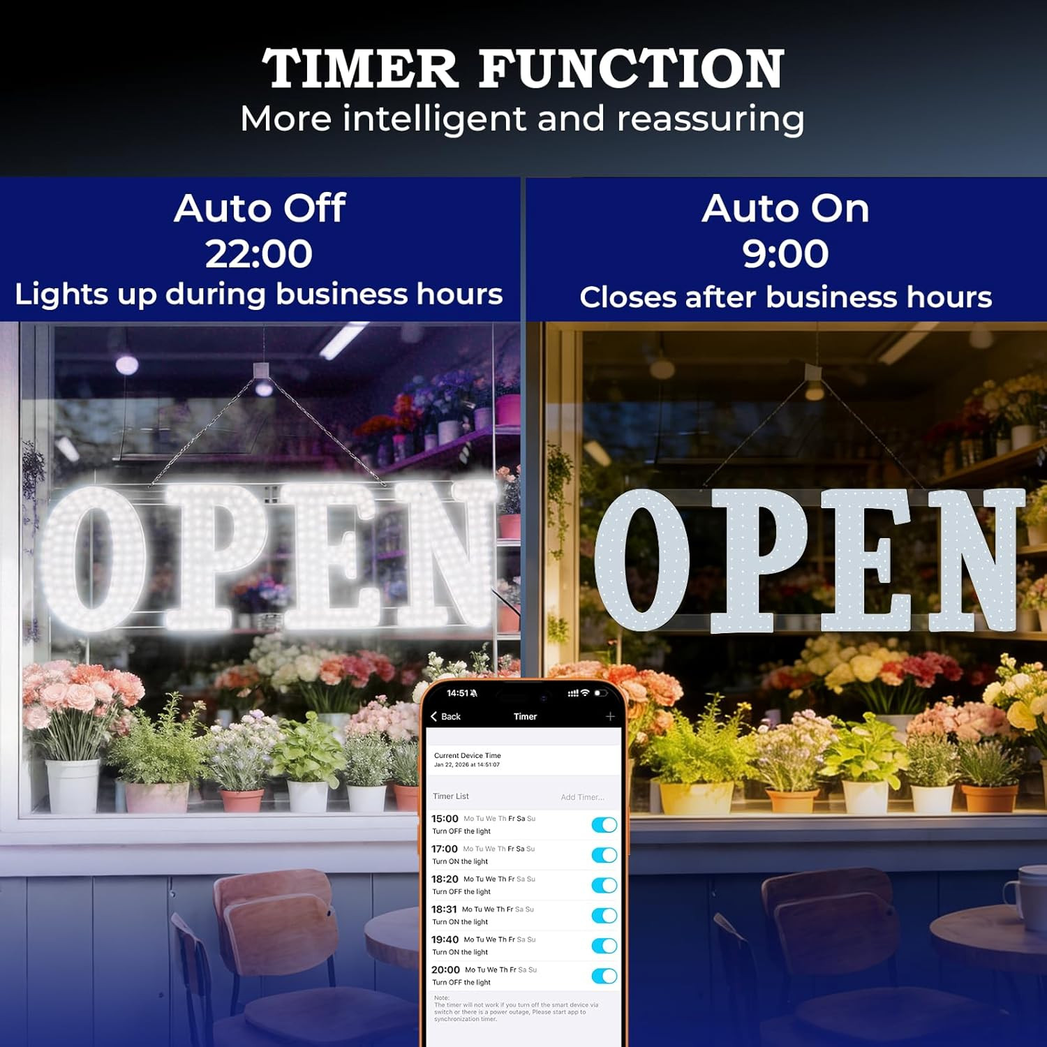 Open Sign for Business 30&Prime;X10&Prime; with Timer and Remote Control, 10 Flashing Modes