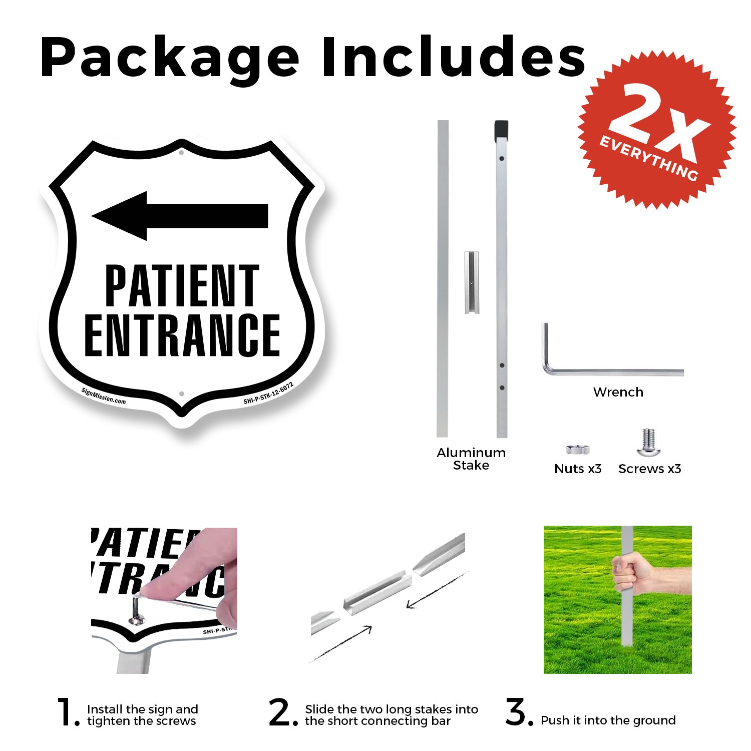 Patient Entrance Left Shield Shaped Sign With Stake Crafted in the USA