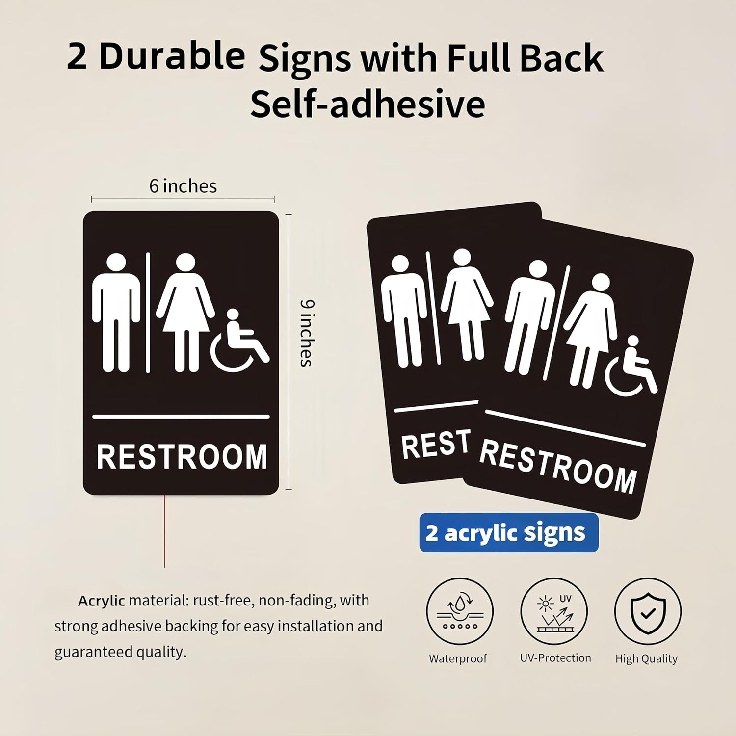 (2 Pack) Restroom Signs – Acrylic Restroom Signs (9 x 6 Inches Unisex)