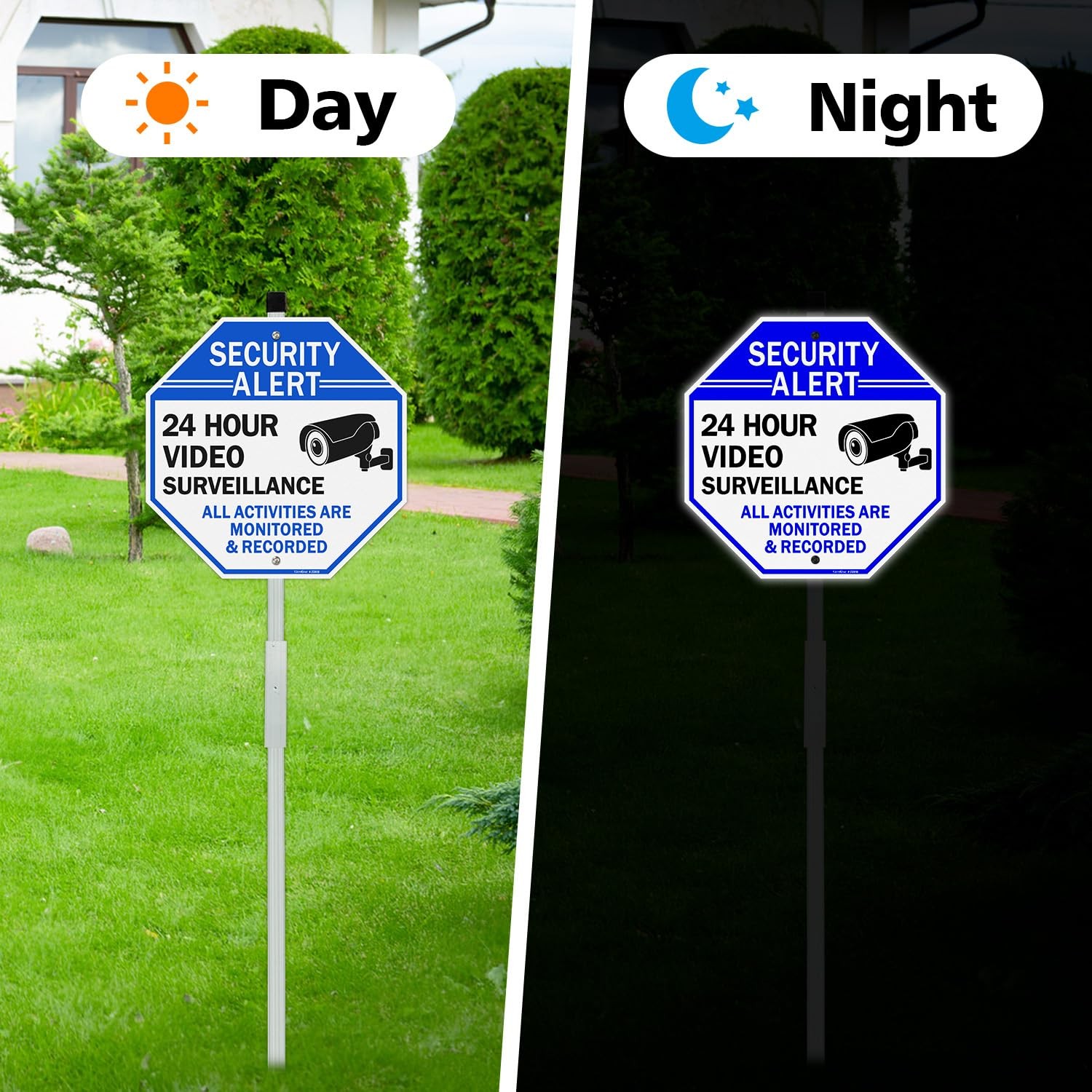 Video Surveillance Sign Stake 10×10 28&Prime; Yard Sign Reflective Aluminum 2 Outdoor