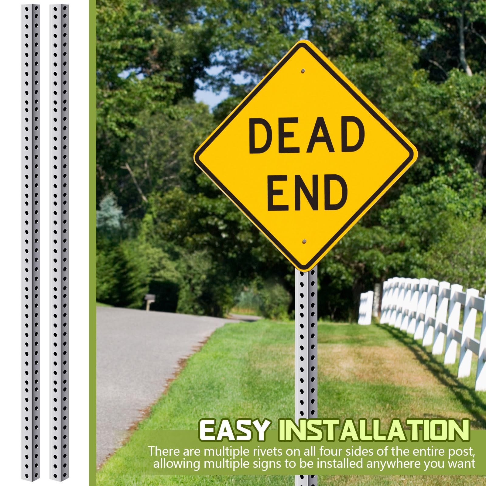 2 Pcs Square Sign Post 6 ft H x 1.5 Inch Wide with 7/16 Dia -set Perforated S…