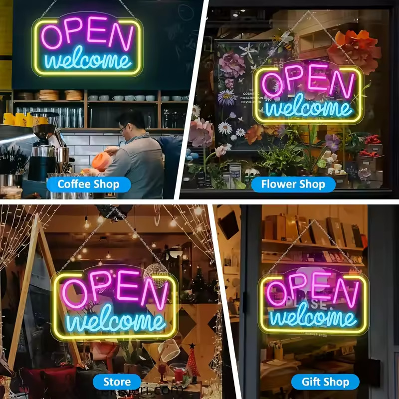 USB Powered Vibrant Multicolor LED Neon « OPEN WELCOME » Sign | Battery-Free with