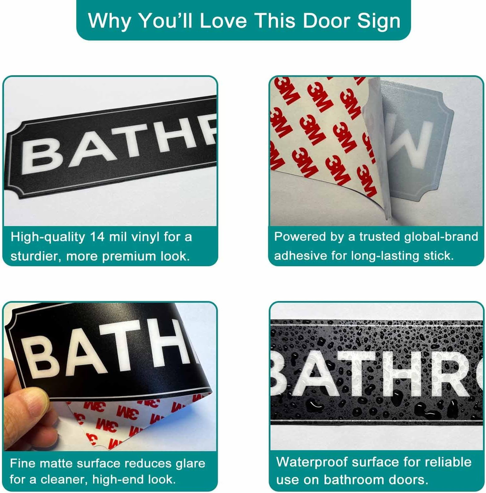 Bathroom Signs Decor Black Vinyl 8×2 Inches Unisex Restroom Door Stickers Set of