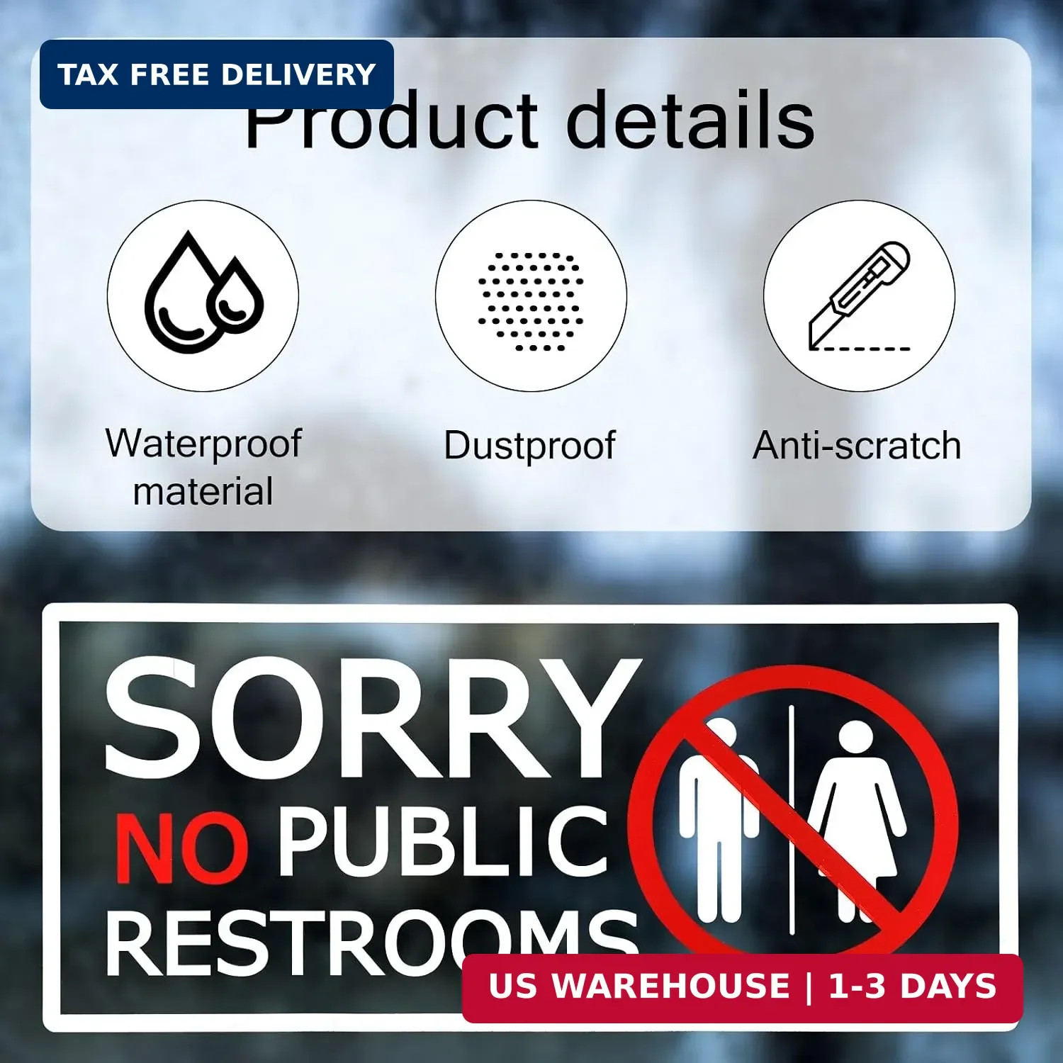 6Pcs No Public Restroom Signs, 8.66×3.94 Inch Self Adhesive Waterproof Restroom