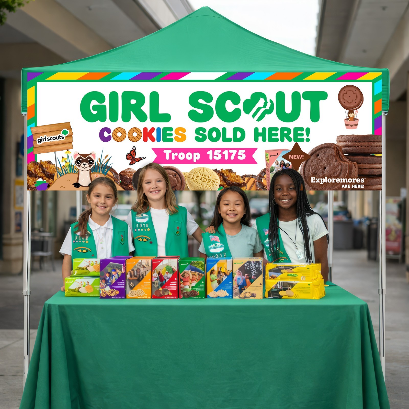 Custom Girl Scout Cookies Banner – Personalized Troop Number Sign Exploremores