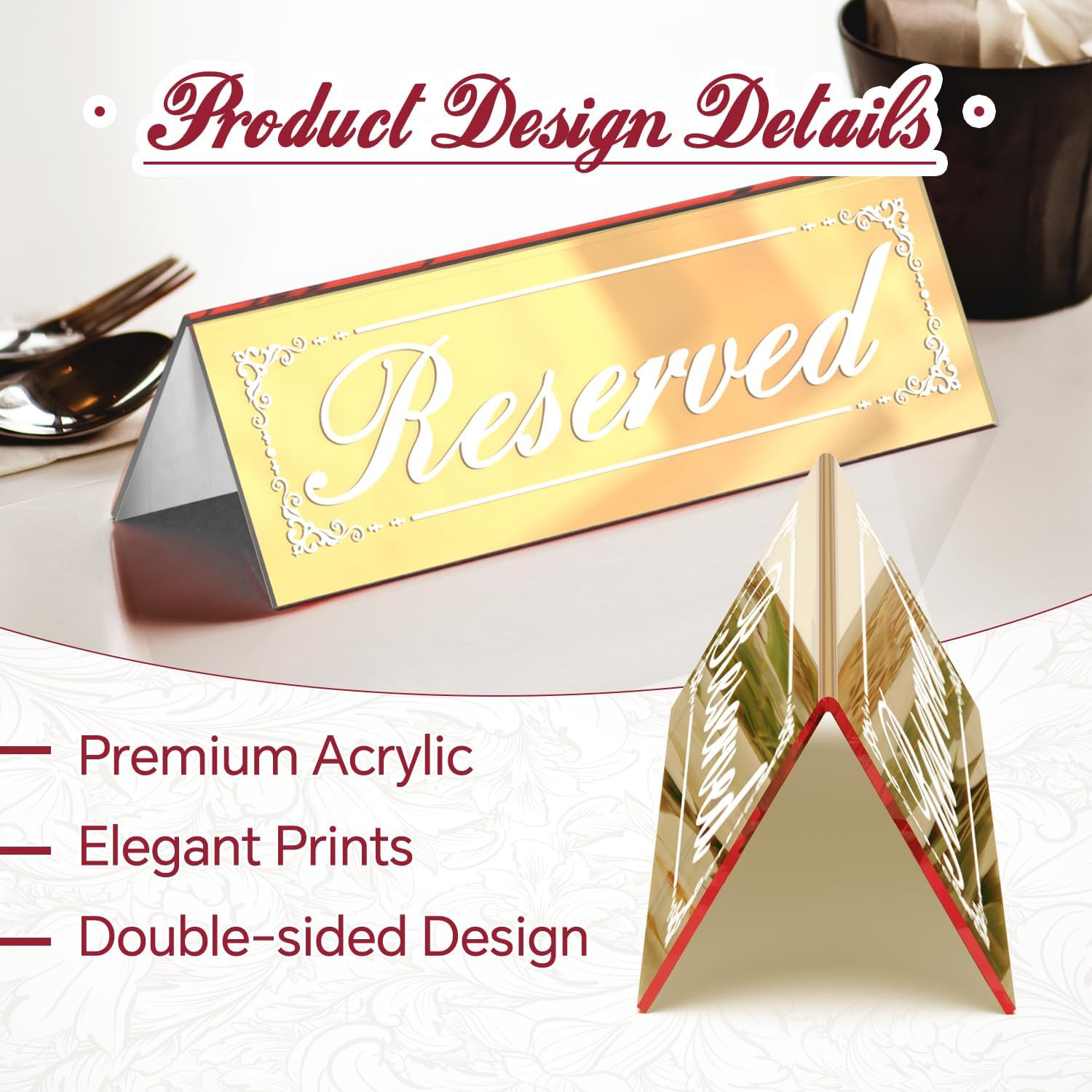 12 Pcs Mirrored Gold Reserved Table Signs, 6&Prime; X 2&Prime; Double-Sided Table Tent Sign