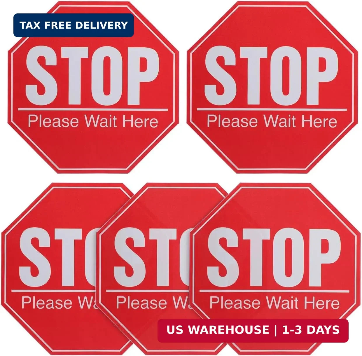 Toddmomy 5 Pack 8&Prime; Stop Sign Floor Stickers, Social Distancing Please Wait Here