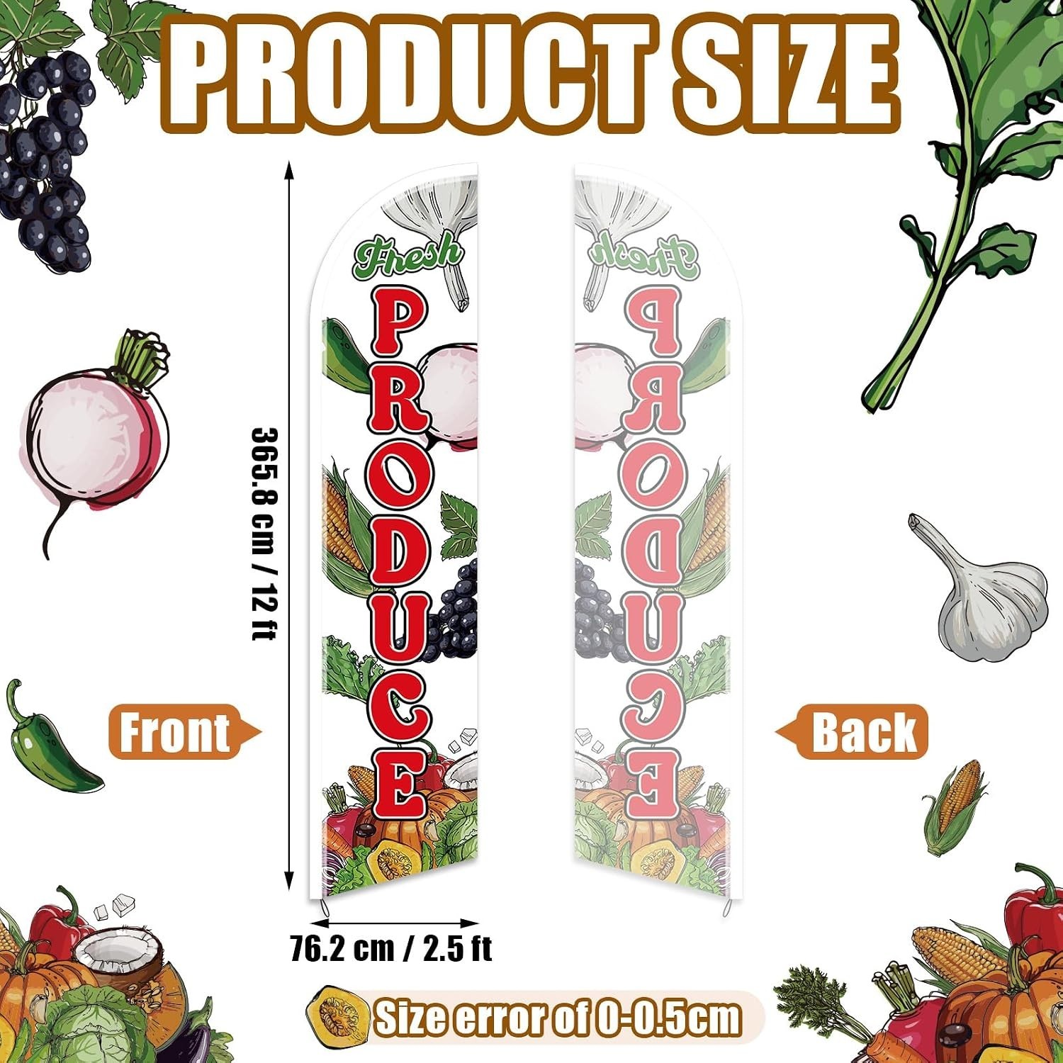 12 ft Fresh Produce Banner Flag – Perfect for Grocery Stores & Farmer Markets