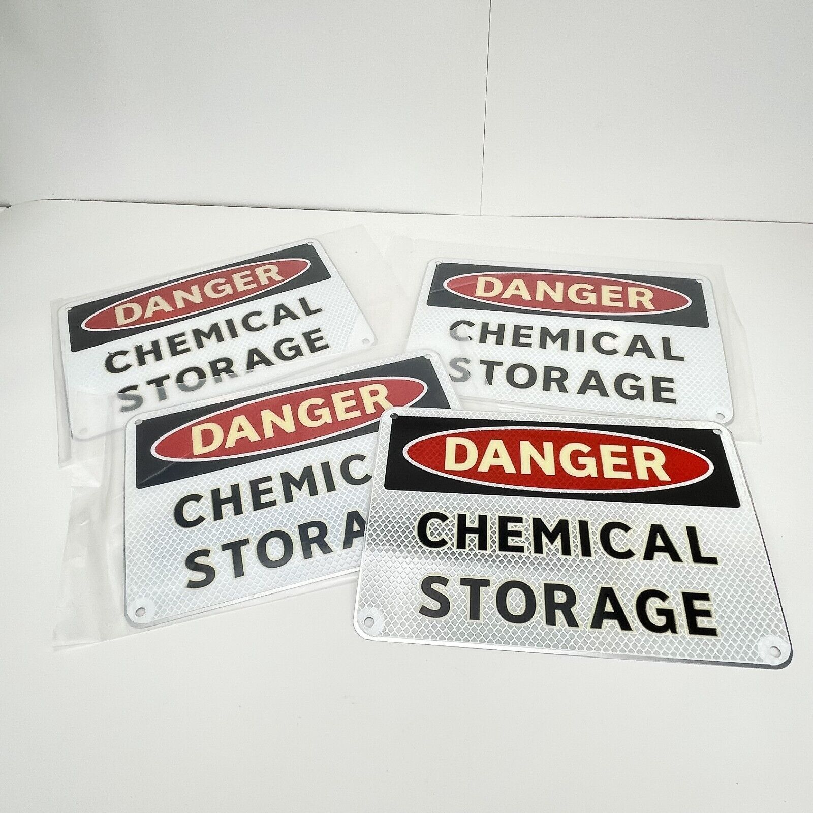 Danger Chemical Storage Sign 7&Prime;x 10&Prime; Aluminum Reflective Lot of 4 NEW