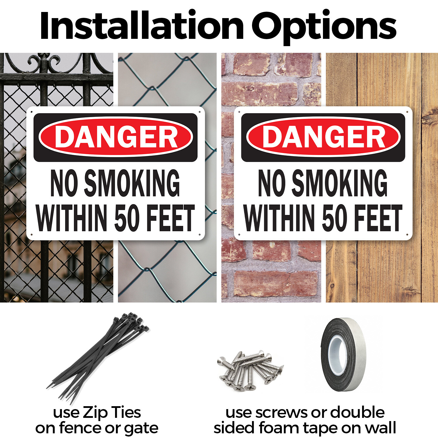 (2 Pack) No Smoking Within 50 Feet OSHA Danger Sign Decal Metal Plastic