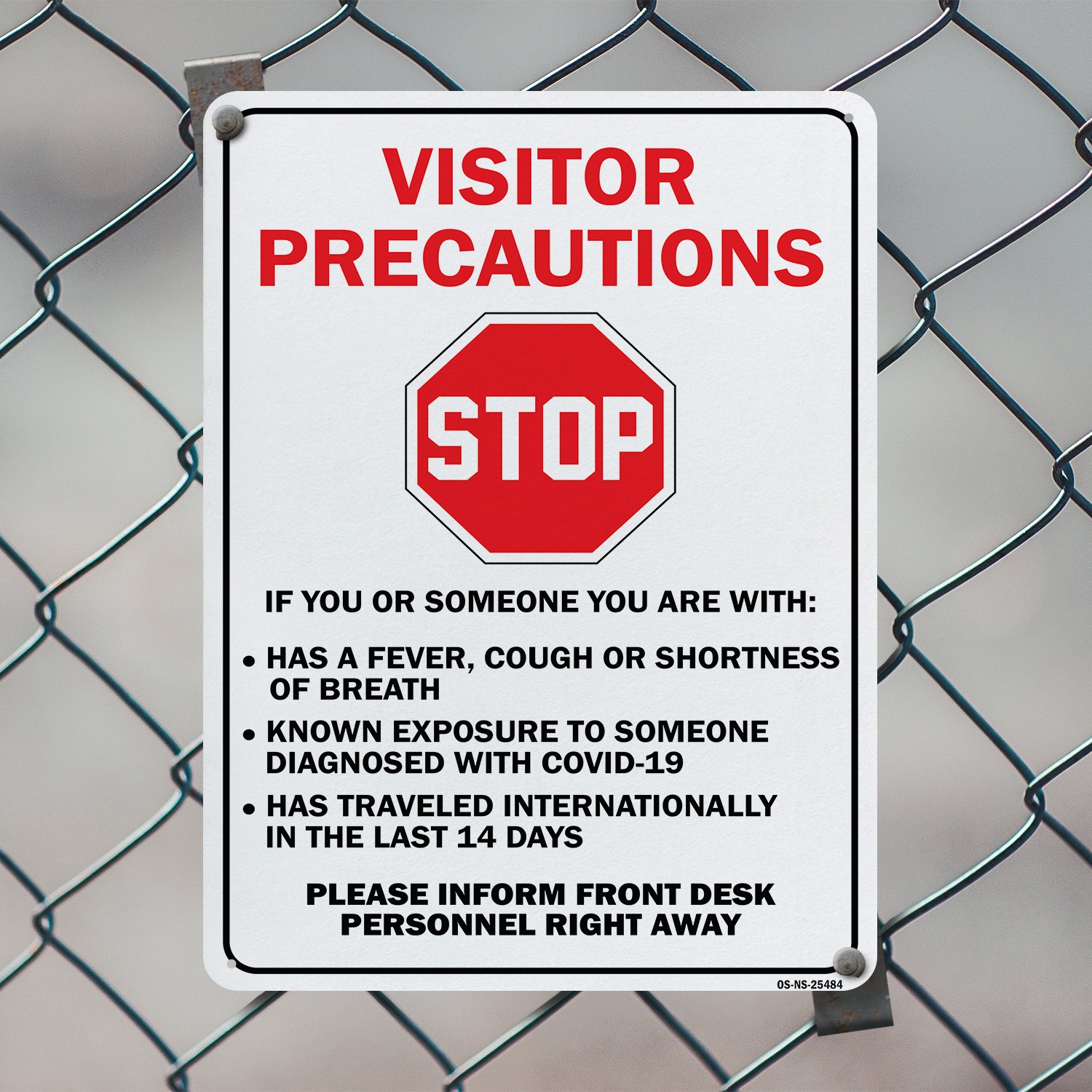 Stop Visitor Precautions Public Safety Sign Metal, Plastic, Decal 5 or 10 Pack