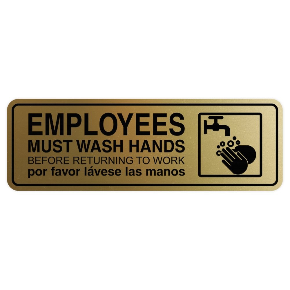 Small Standard Employees Must Wash Hands Door Wall Sign Brushed Gold