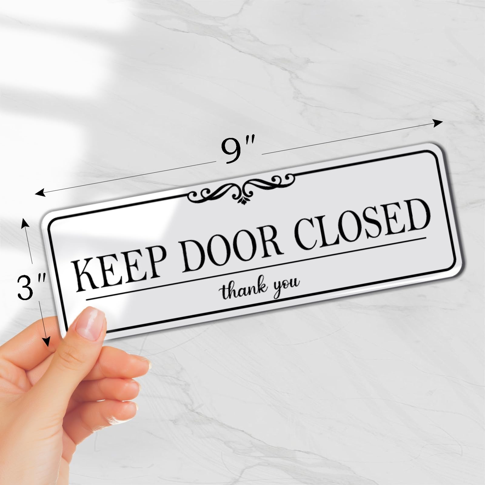 Elegant White 9×3 Inch Keep Door Closed Sign Acrylic Self Stick Wall Signage