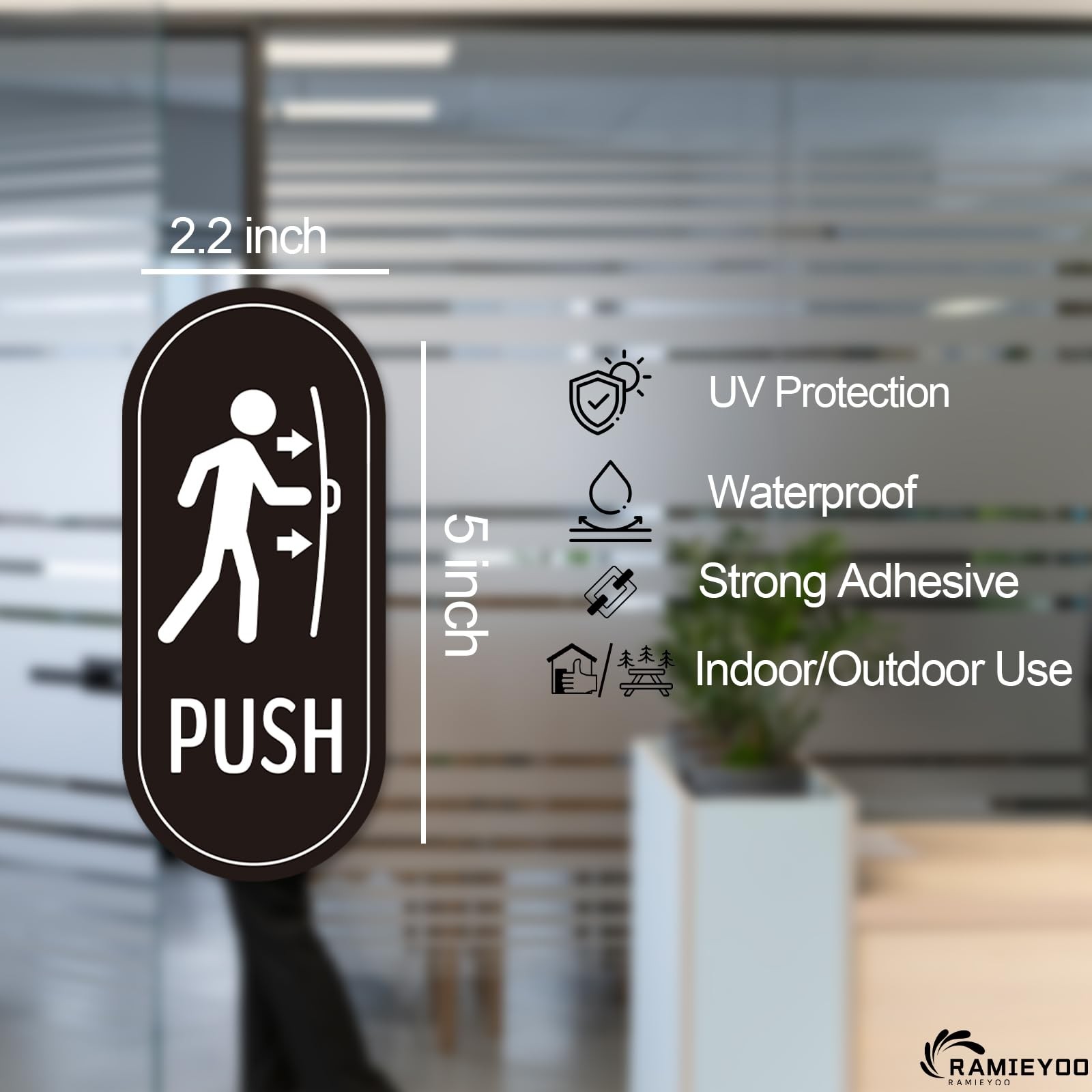 Designer Push Pull Signs – 6 Pack, Vertical Decal Self-Adhesive, Black/White …
