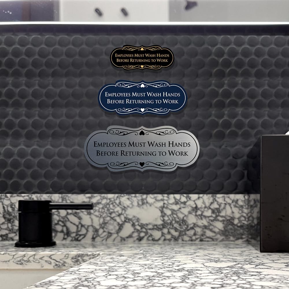 Medium Employees Must Wash Hands Sign Brushed Gold Easy Installation Office