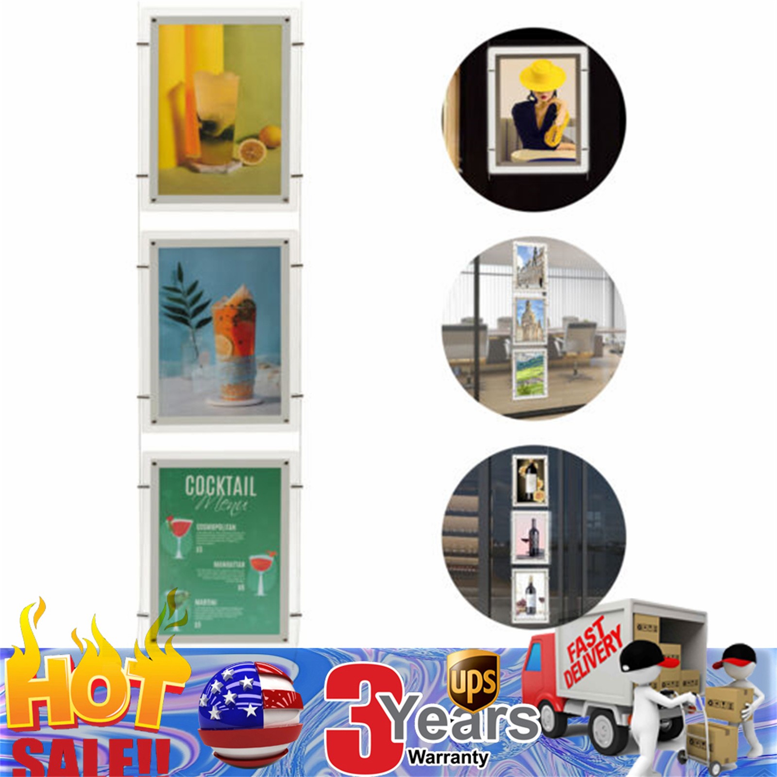 3x A3 Real Estate Window Hanging Led Backlit Picture Frame Display Sign Holder