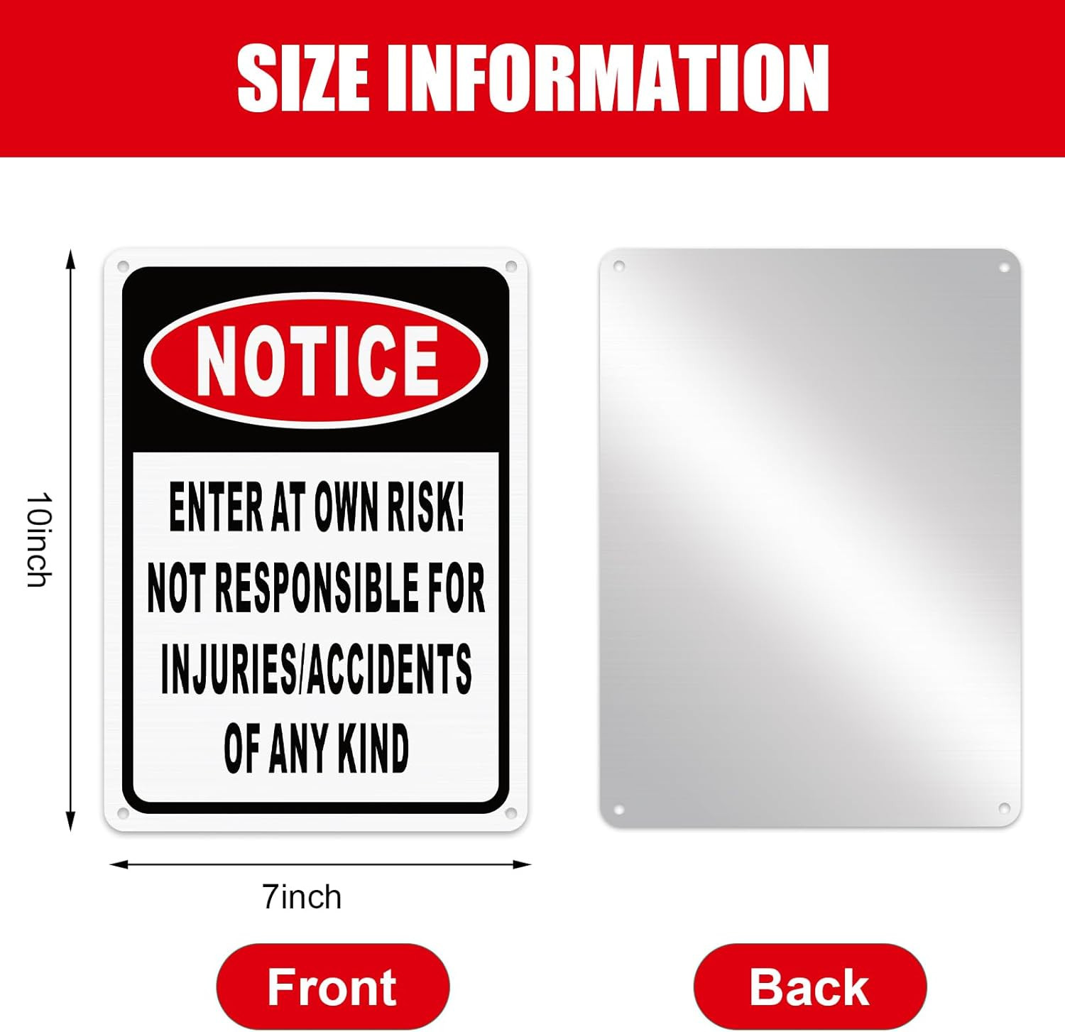 4 Pcs Notice Enter at Own Risk Sign 10 » X 7&Prime; Reflective Aluminum Not