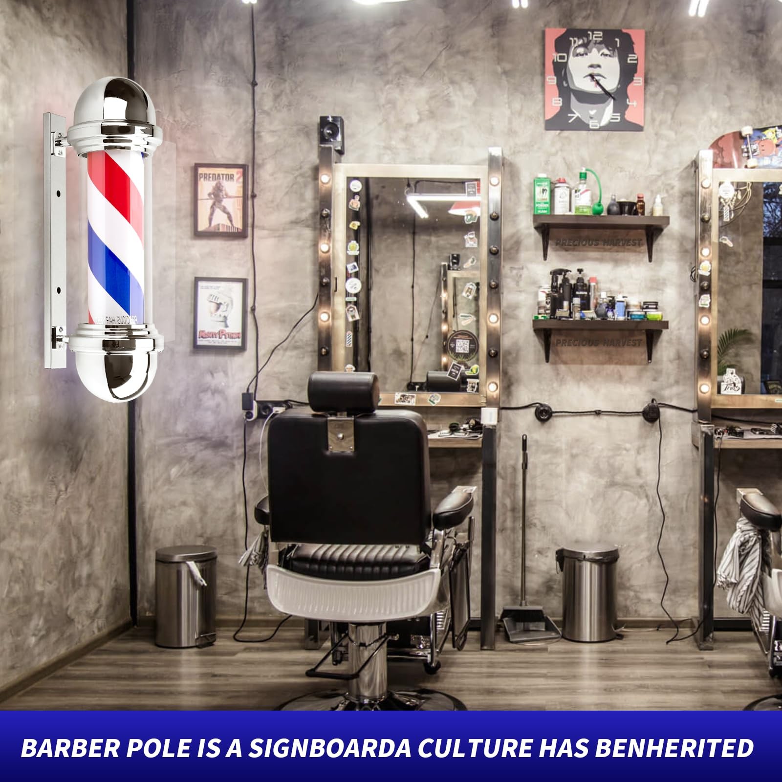 Precious Harvest 20 Inch Barber Polered Blue And White Barbershop Rotating