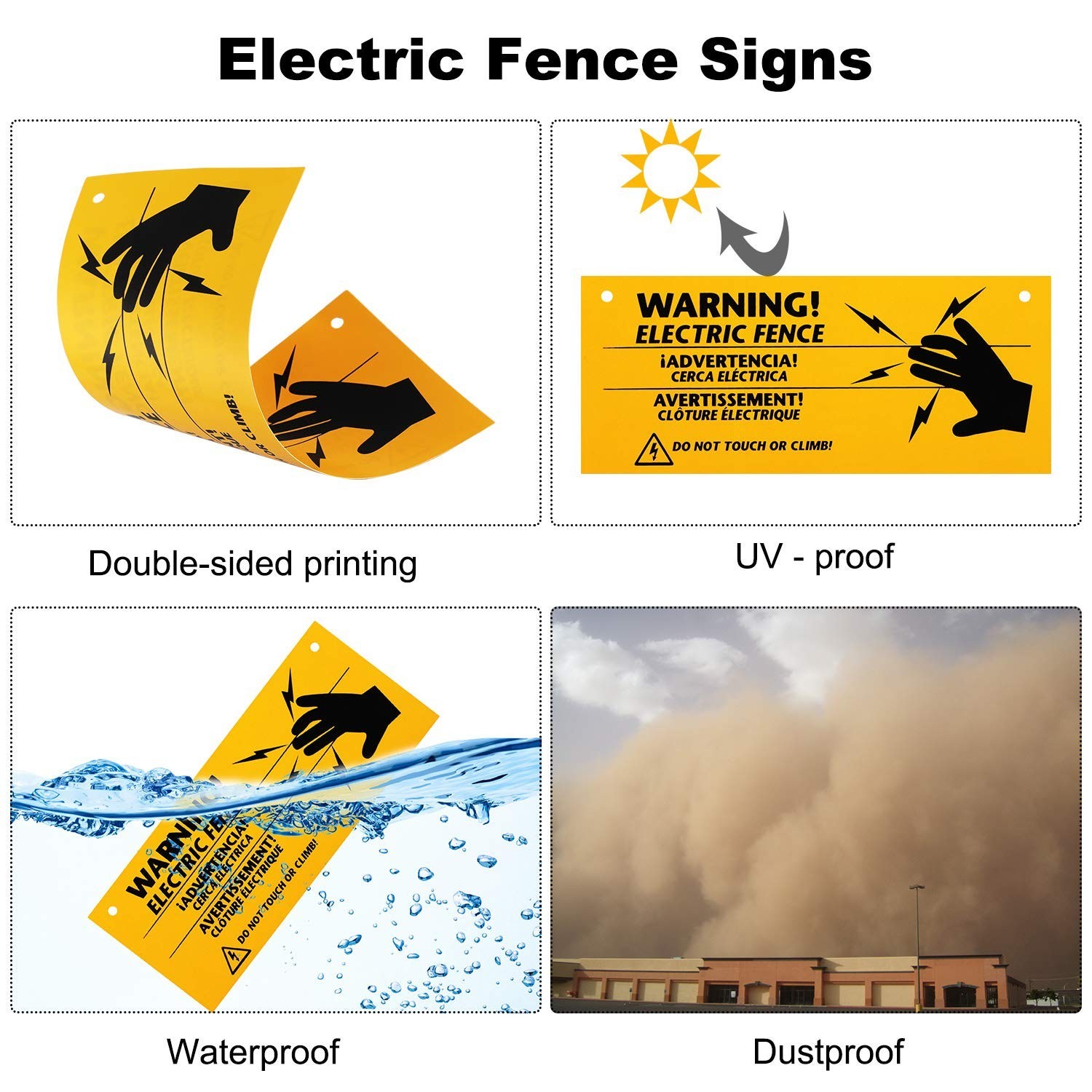 8 Pack Electric Fence Warning Signs 10X4 Yellow Black Durable Safety Signage
