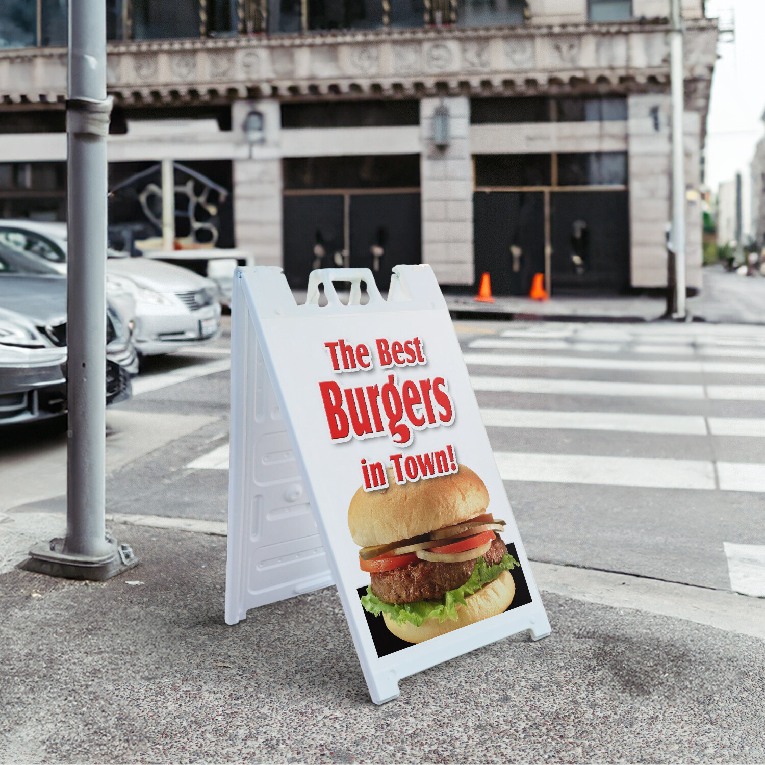 A-frame Sidewalk The Best Burgers In Town! 24&Prime; x 36&Prime; Double Sided A-Frame Sidewa