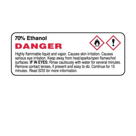 NEVS GHS-0011 GHS Label – 70% Ethanol Danger 1-1/8&Prime; x 3&Prime;