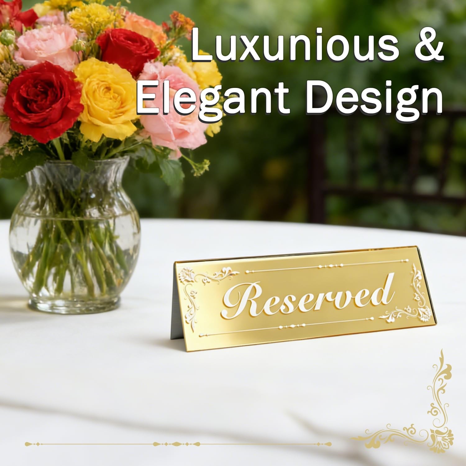 Mirrored Gold Double Sided Acrylic Reserved Table Tent Signs 6×2 Inch 6 PCS