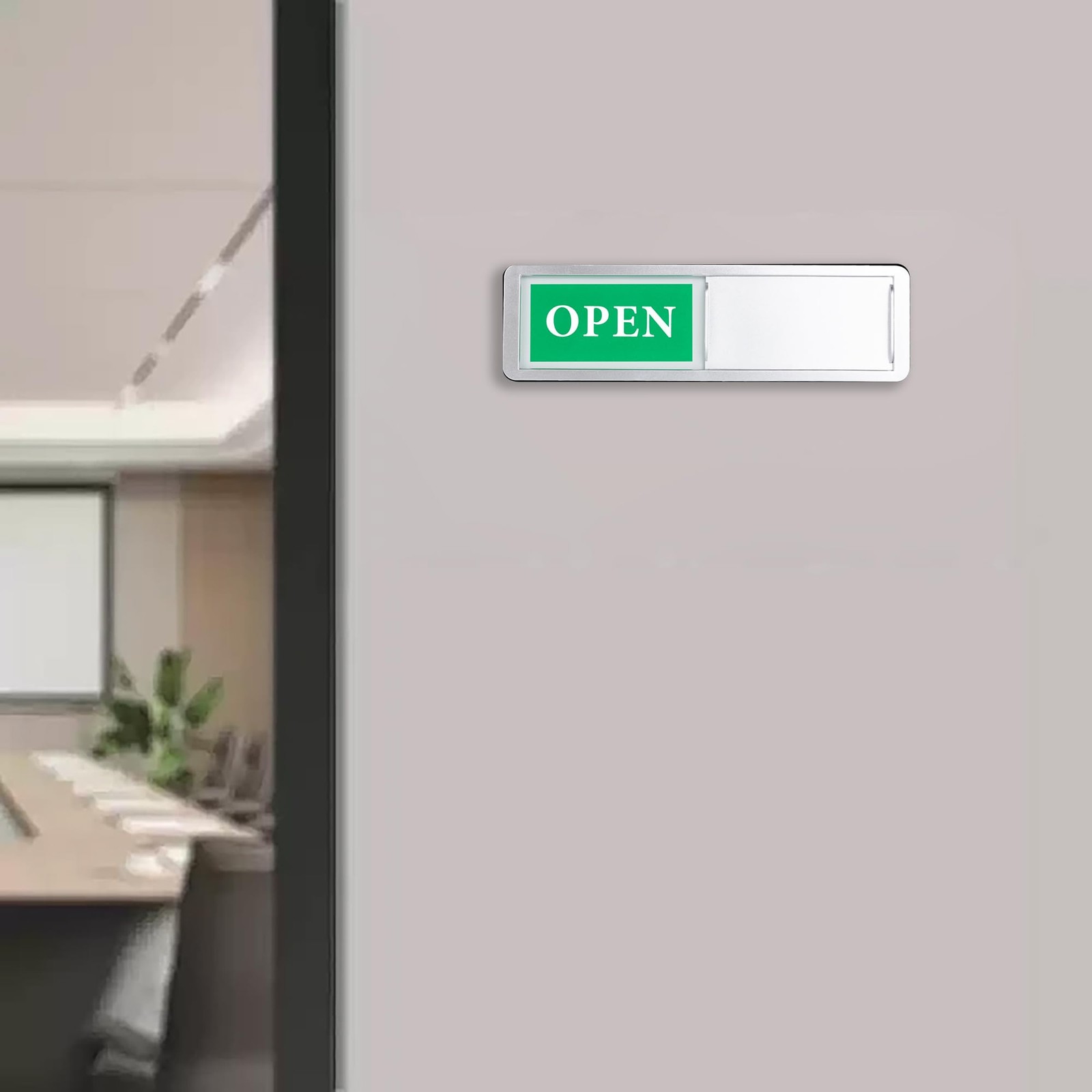 Open Closed Sliding Door Sign for Business, 7 x 2 inches, Silver