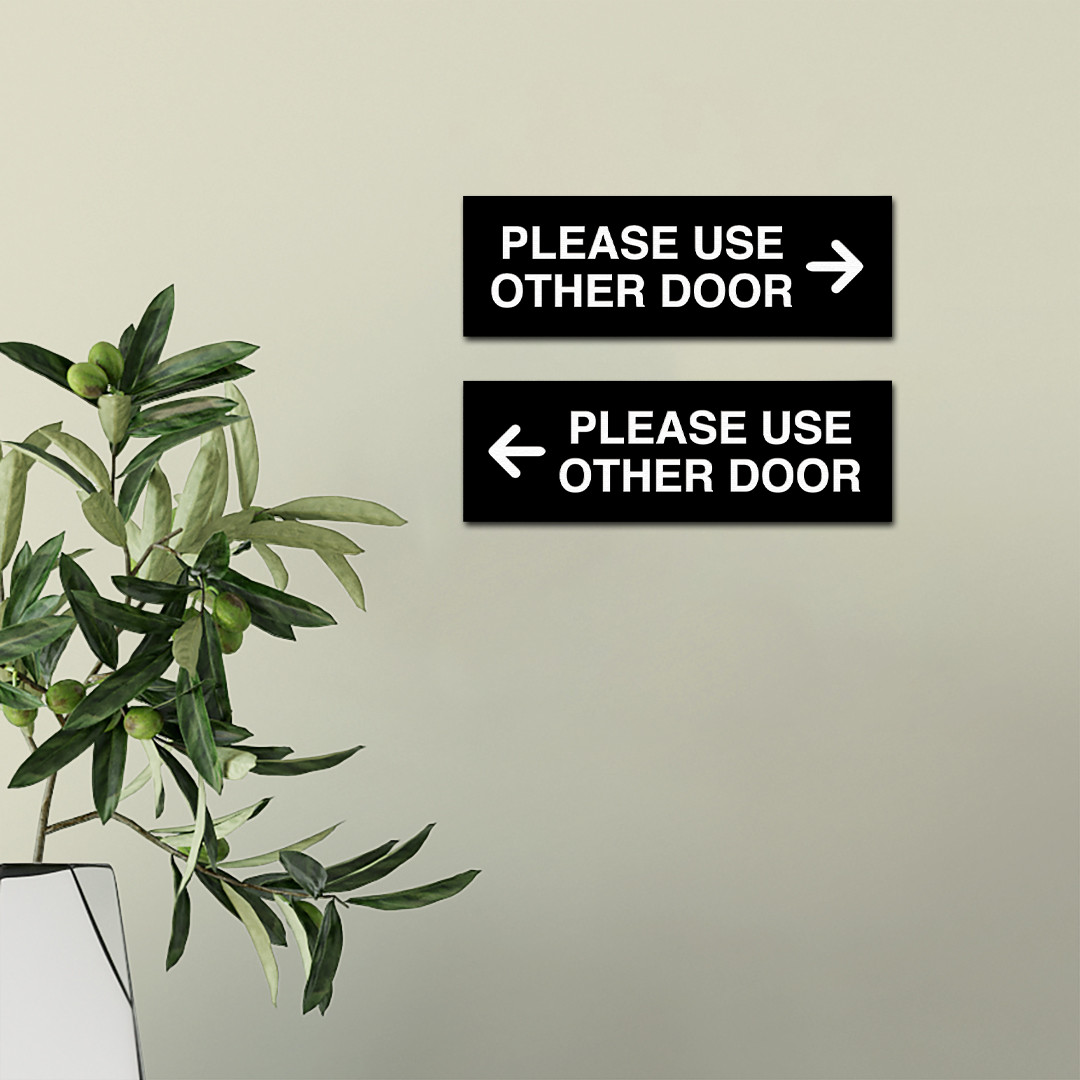 All Quality PLEASE USE OTHER DOOR Sign – (2 Pack) (Black) – Small 2&Prime; x 6&Prime;