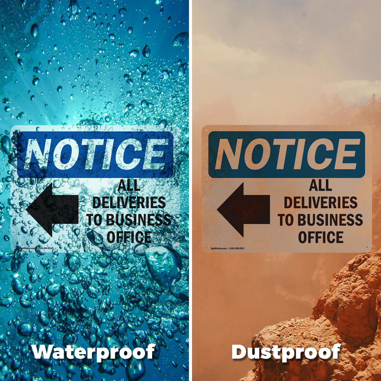 (2 Pack) All Deliveries To Business Office OSHA Notice Sign Decal Metal Plastic