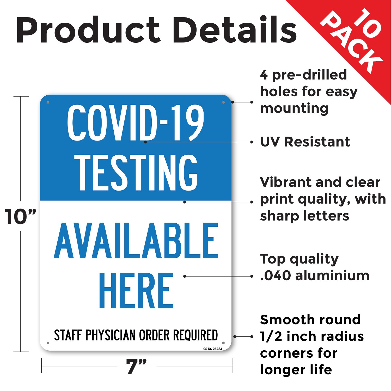 COVID-19 Testing Available Here Public Safety Sign Metal, Decal – 5 or 10 Pack