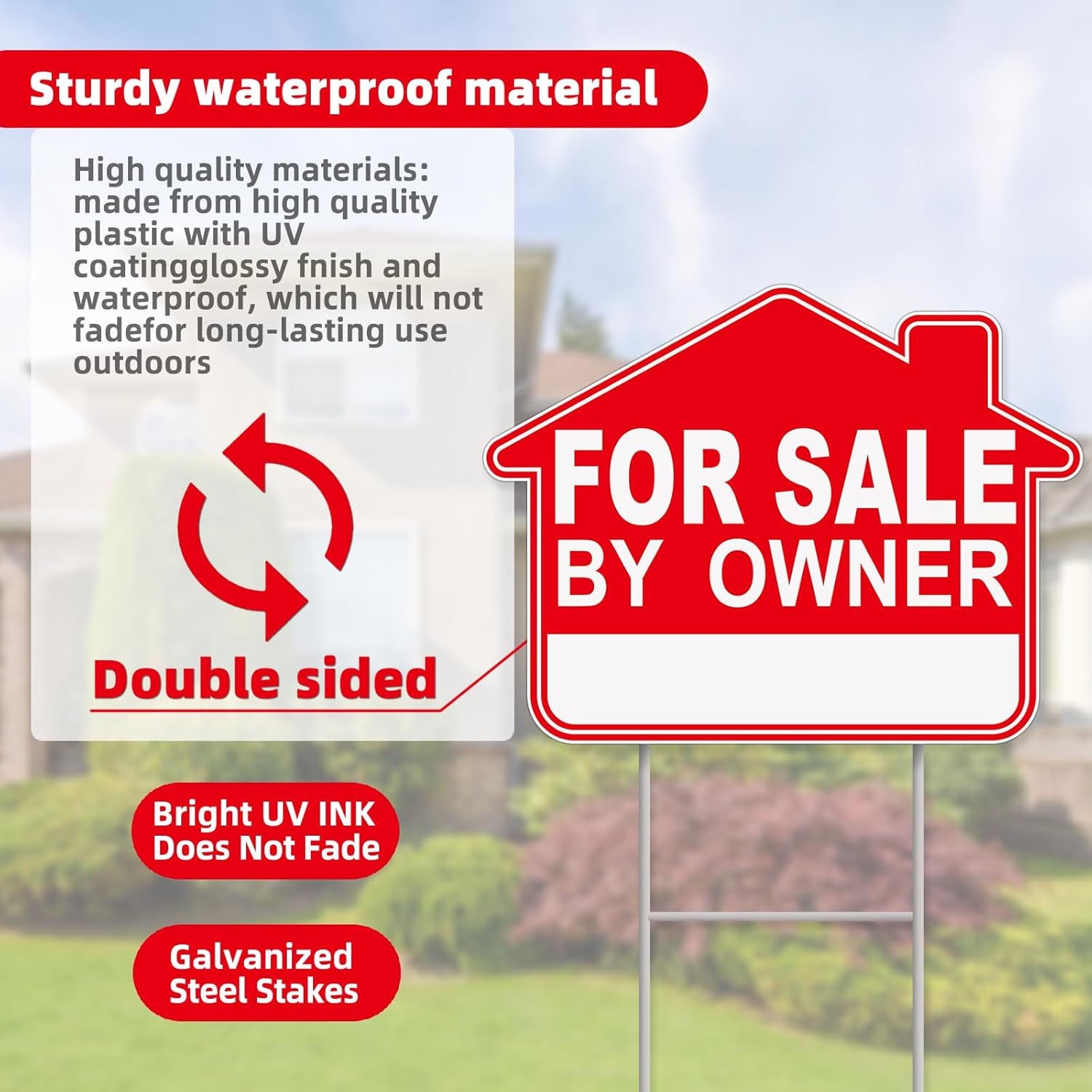 For Sale By Owner Yard Sign, 1-Pack 17&Prime;x13&Prime; Double-Sided Signs, Corrugated Pl…