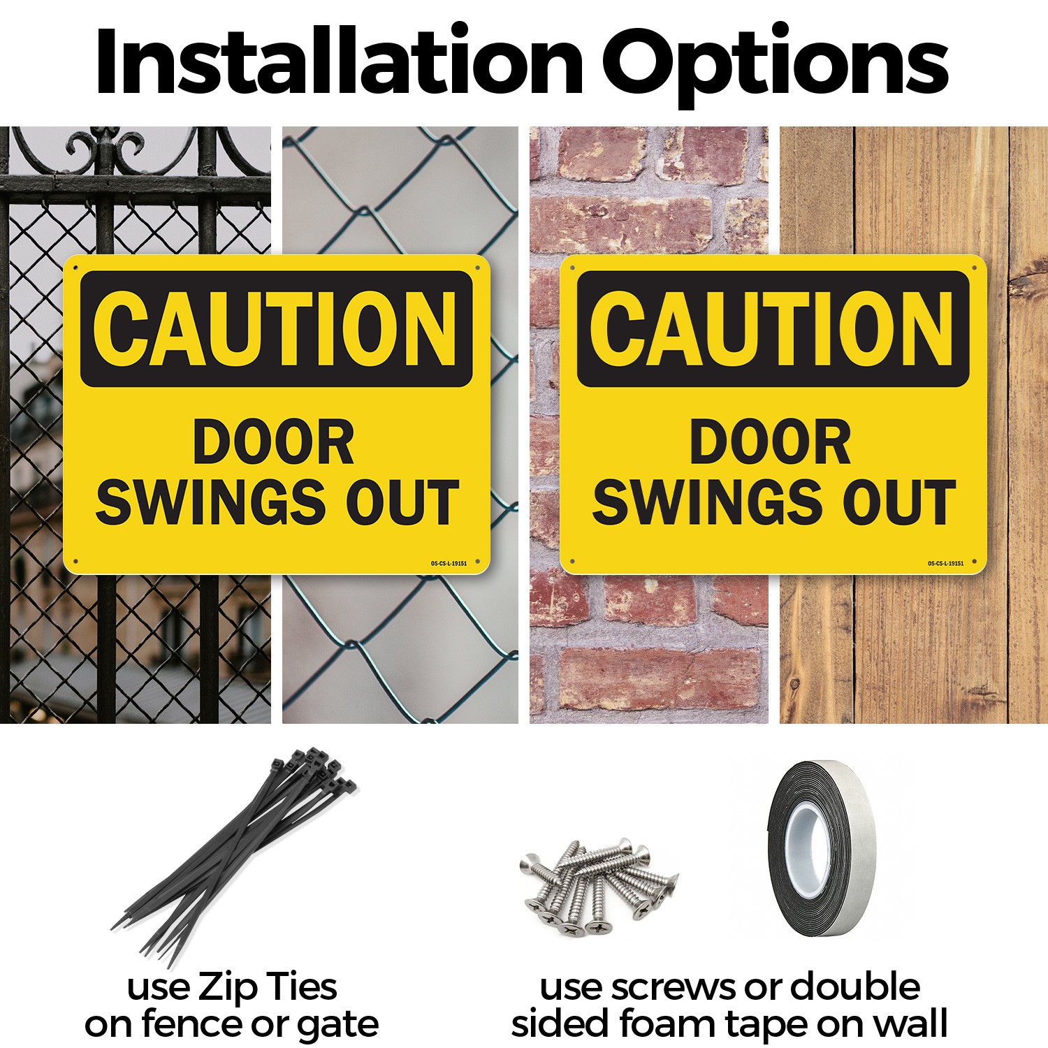 Door Swings Out OSHA Caution Sign Metal, Plastic, Or Decal – 5 or 10 Pack