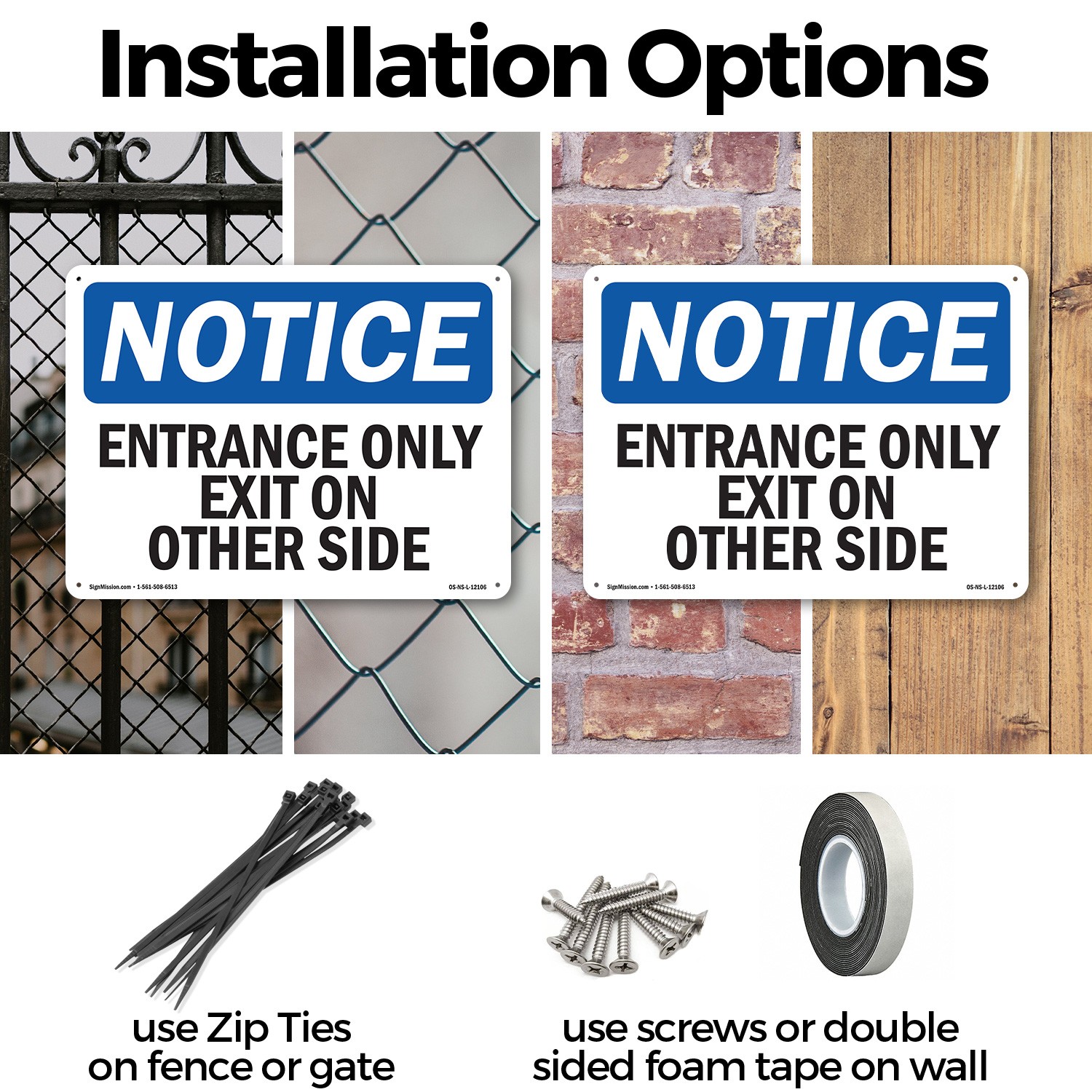 Entrance Only Exit On Other Side OSHA Notice Sign Metal, Decal – 5 or 10 Pack