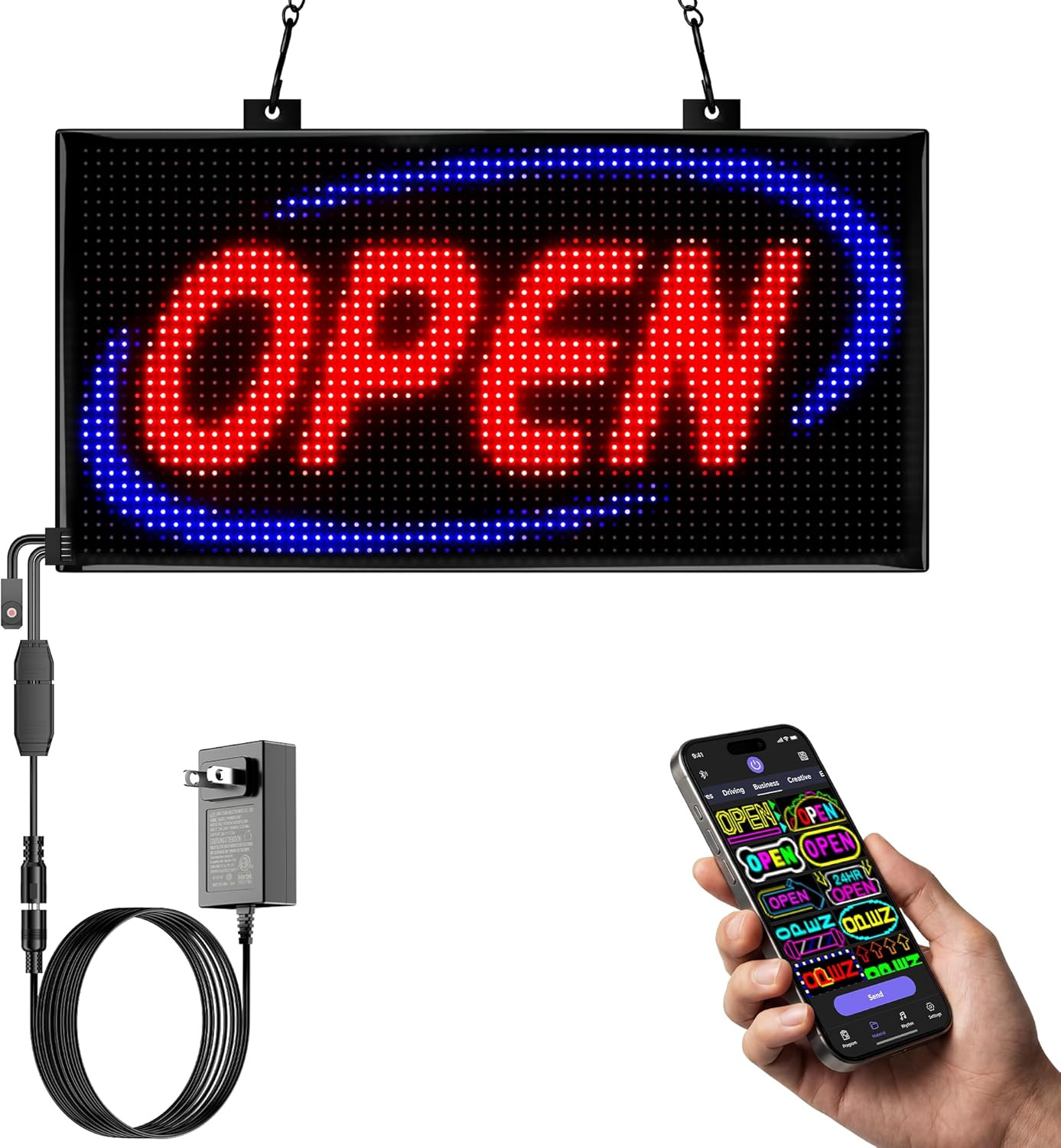 Programmable LED Open Sign with APP Control – Waterproof 8×13 for Business
