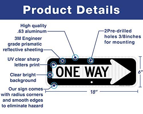 18×6 Reflective One Way Sign with Right Arrow – Rust-Free Aluminum, UV Protected