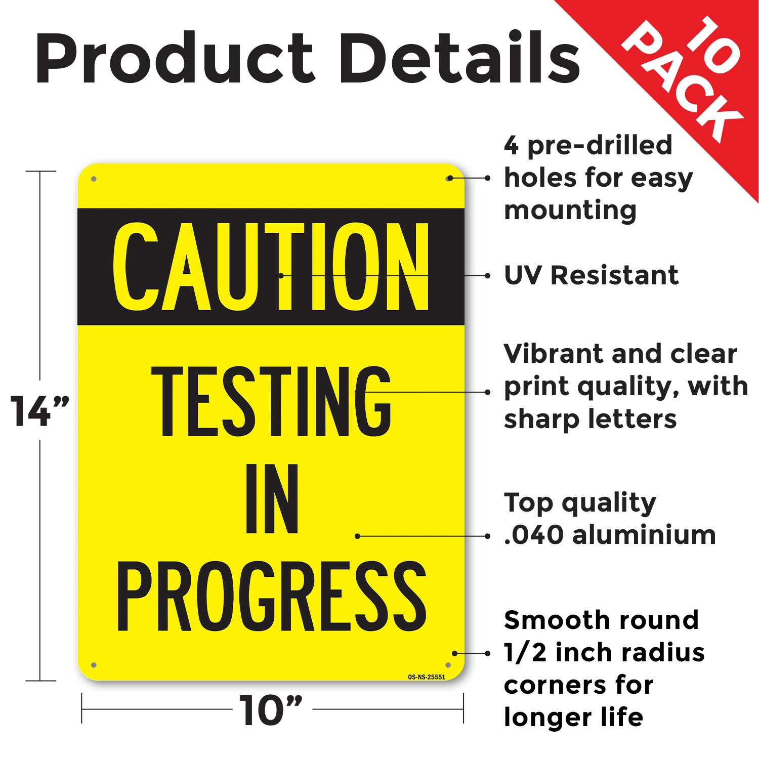 Caution Testing In Progress Public Safety Sign Metal Plastic, Decal 5 or 10 Pack