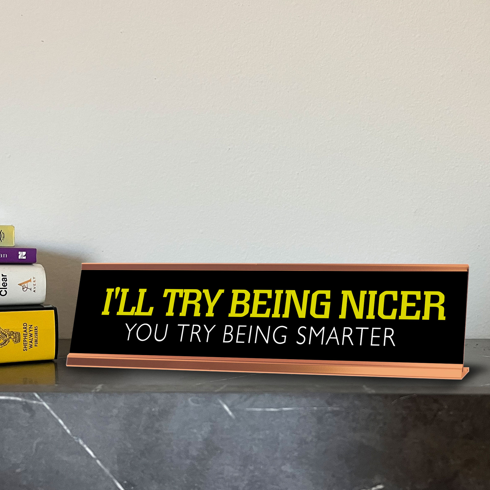 I&rsquo;ll Try Being Nicer You Try Being Smarter Novelty Desk Sign (2×10&Prime;)
