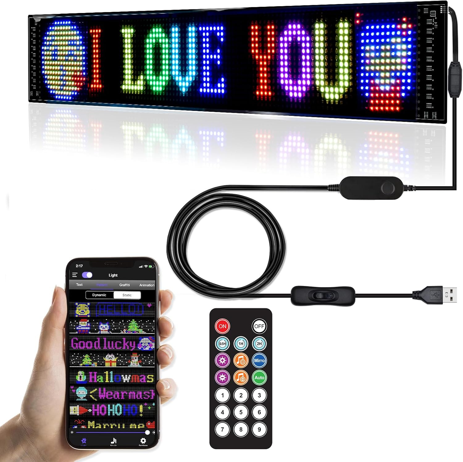 Bluetooth Programmable LED Sign – Scrolling Display for Car, Bar, Store 23&Prime;x5