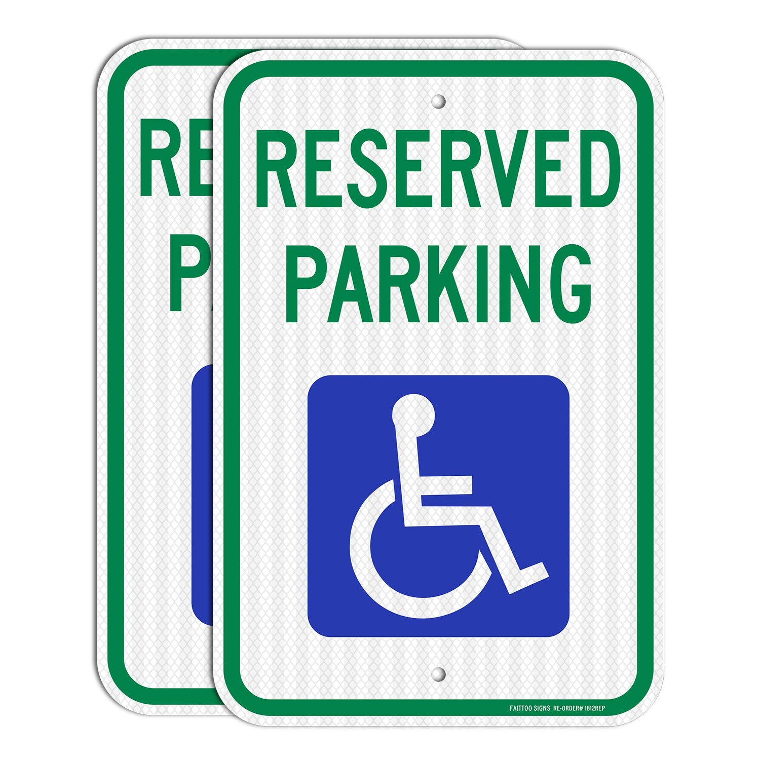 2 Pack Reserved Handicap Parking Sign with Wheelchair Picture, 18 x 12 Engine…