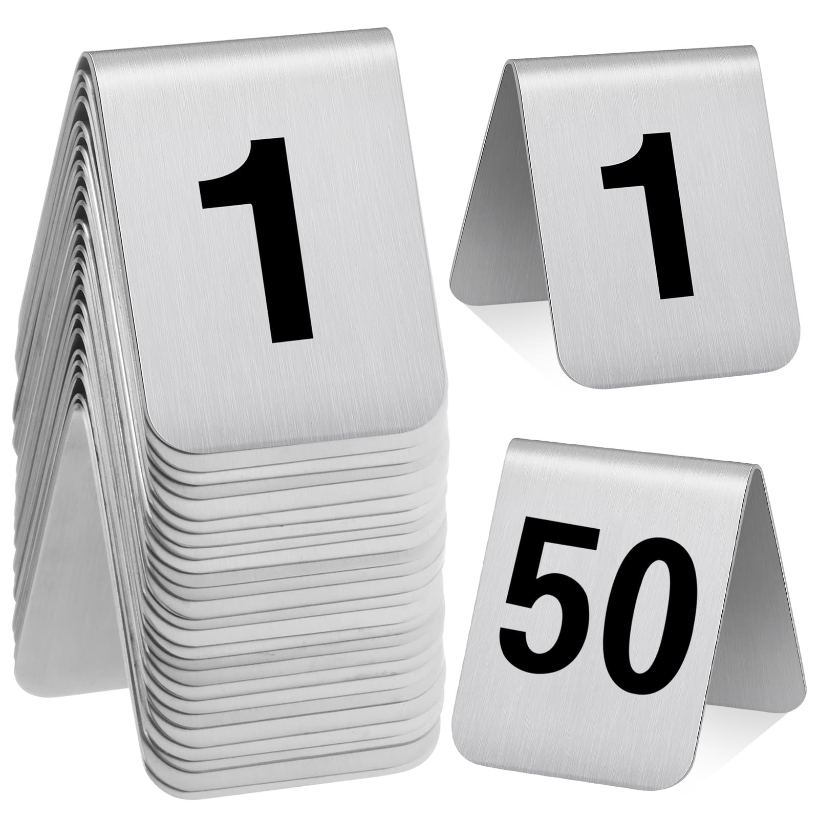 50 Pcs Stainless Steel Table Numbers 1-50 Tent Style 3.0 x 2.4 Inch Double Si…